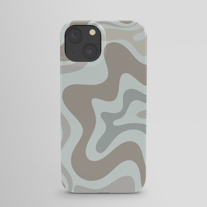 Liquid Swirl Abstract Pattern in Taupe Gray and Light Ice Blue iPhone Case