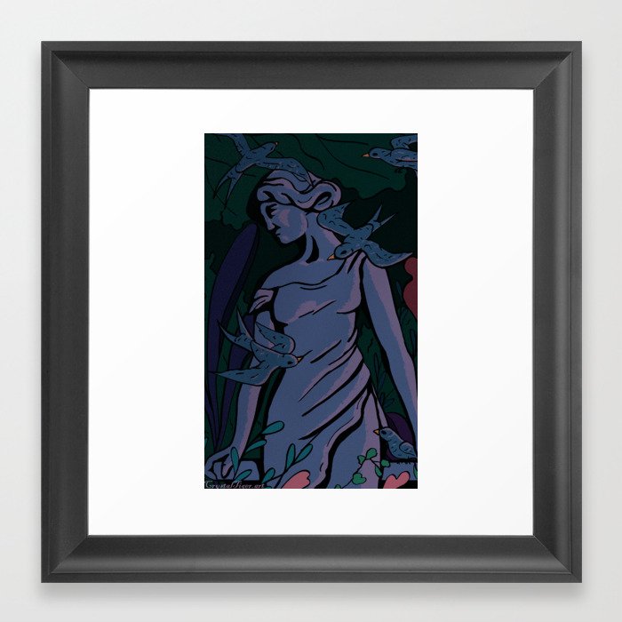 Statue and Swallows Framed Art Print