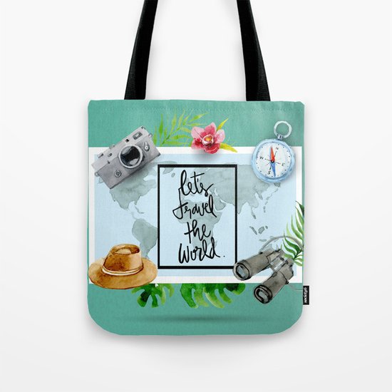 Lets Travel The World Quote Tote Bag