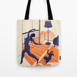Dancing with the cat | Moody sunset light and shadows | Aesthetic room | Naked dance | Femme Fatale | Sunlight | Alone at Home Again | Balcony | Quarantine Pawfect Buddies Tote Bag