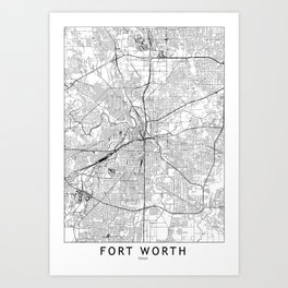 Fort Worth White Map Art Print