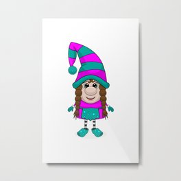 Young Woman Gnome Metal Print | Holiday, Young, Digital, Magenta, Hat, Woman, Clogs, Apron, Stockinghat, Stars 