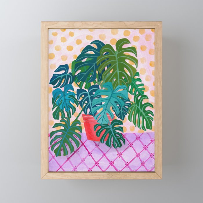 Monstera Houseplant Painting Framed Mini Art Print By Sewzinski