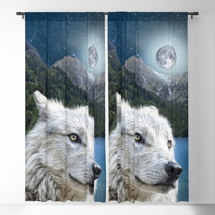 White Wolf and Moonlight Blackout Curtain