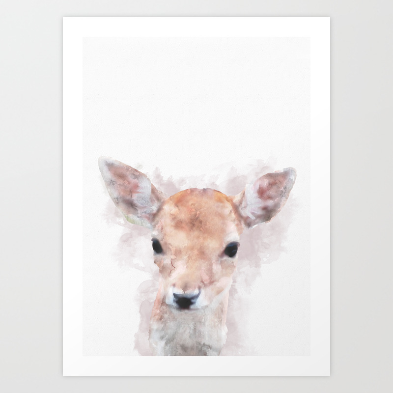 Watercolour deer fawn baby animal nursery kids room pastel pink Art Print  by dramabite | Society6