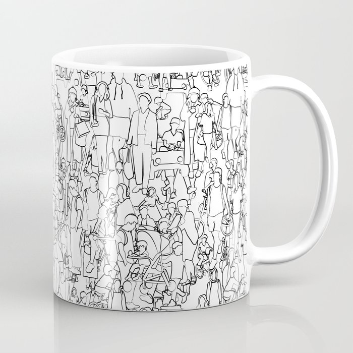 People illustration , outline sketch or drawing pattern - black and white Coffee Mug