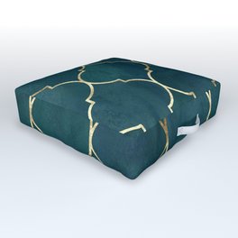 Emerald Golden Moroccan Quatrefoil Pattern II Outdoor Floor Cushion