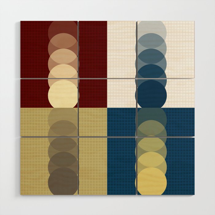 Grid retro color shapes patchwork 2 Wood Wall Art