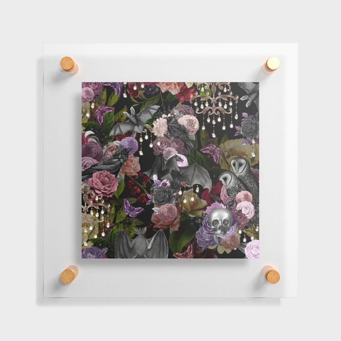 Vintage Floral Gothic and Bat Halloween Floating Acrylic Print
