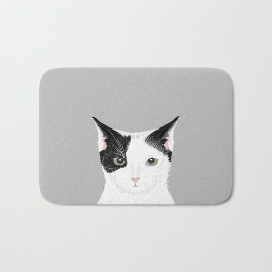 Manny - Black and white cute cat gift cat person cat lady funny cat meme pet portraits customizable Bath Mat