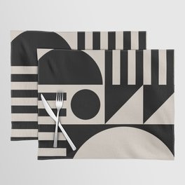 Mid Century Modern Geometric 936 Black and Linen White Placemat