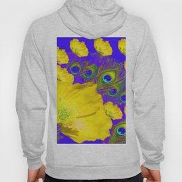 YELLOW POPPY FLOWERS BLUE PEACOCK ABASTRACT FLORAL ART Hoody