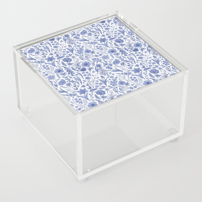 Meadow Magic Blooming Blue & White Wild Flower Floral Acrylic Box