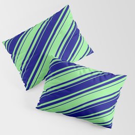 [ Thumbnail: Blue & Light Green Colored Lines Pattern Pillow Sham ]