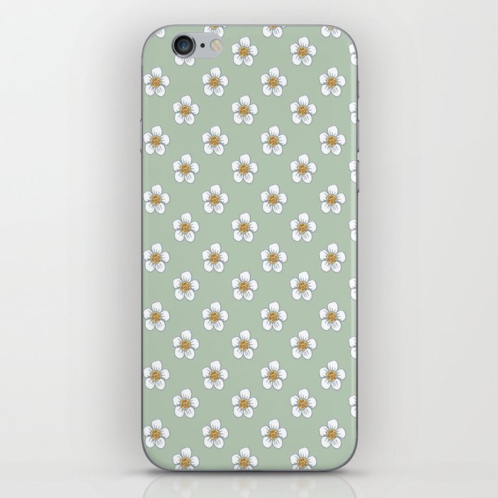 White Flowers on a Sage Background iPhone Skin