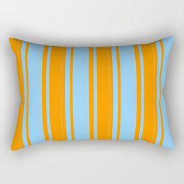 [ Thumbnail: Dark Orange and Light Sky Blue Colored Striped/Lined Pattern Rectangular Pillow ]