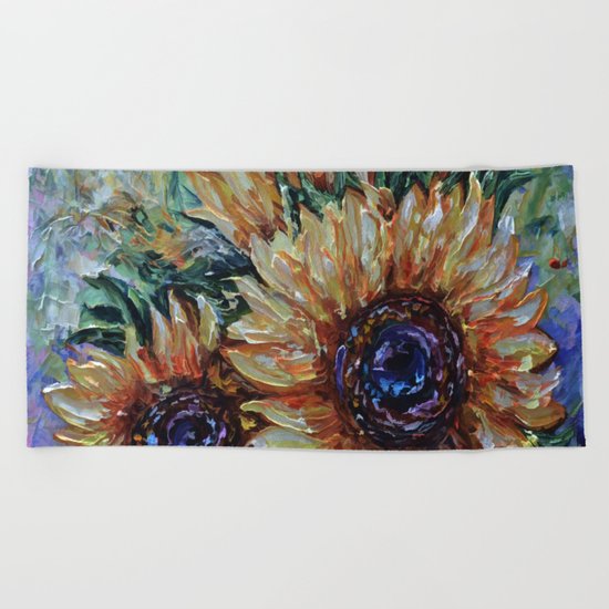Ah, Sunflower by Lena Owens Beach Towel