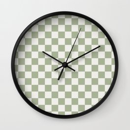 Checkerboard Check Checkered Pattern in Sage Green and Off White Wall Clock