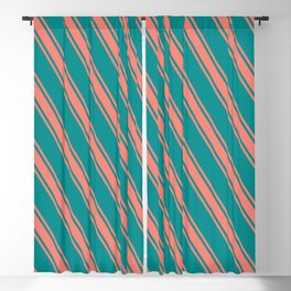 [ Thumbnail: Dark Cyan & Salmon Colored Stripes Pattern Blackout Curtain ]