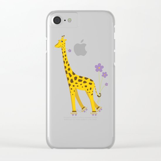 Yellow Funny Roller Skating Giraffe Clear iPhone Case