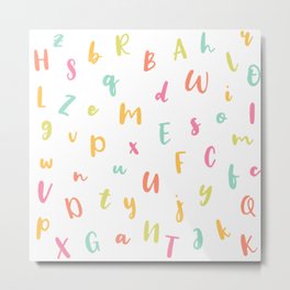 A to Z • Whimsical Crayon Alphabet Pattern Metal Print