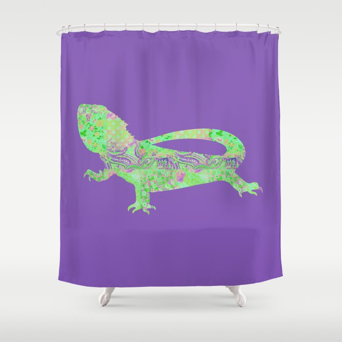 Bearded Dragon Vintage Fl Pattern Purple Green Mint Pink Shabby Bearded Dragon Vintage Fl Pattern Purple Green Mint Pink Shabby Chic Shower Curtain