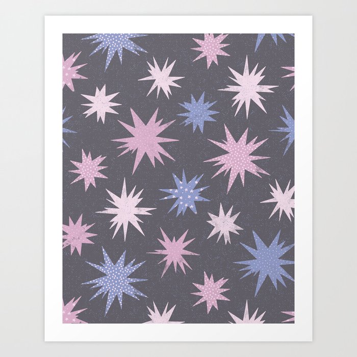Celestial Pink and Blue Grey Night Stars Art Print