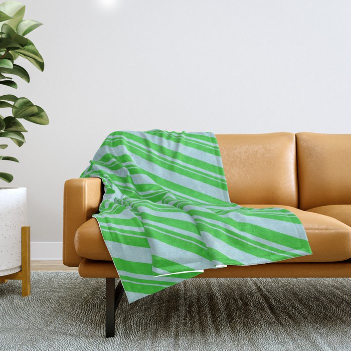 Lime Green and Powder Blue Colored Pattern of Stripes Throw Blanket