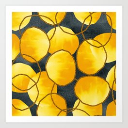 Abstract gray yellow pattern with circles Art Print