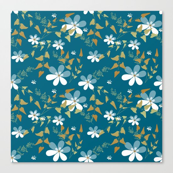 White flowers on a blue background . Canvas Print