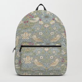 William Morris Vintage Strawberry Thief Blue Slate Vellum Backpack | Grey, Pale, Pattern, Flowers, Print, Silver, William Morris, Farmhouse, Fabric, Design 