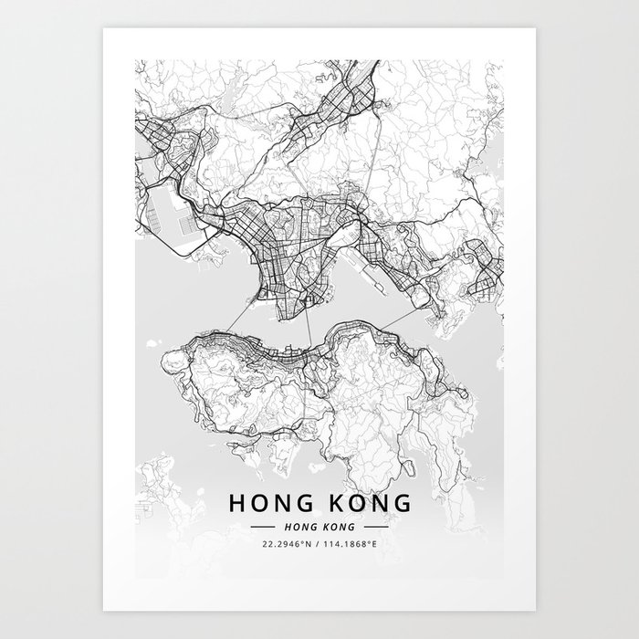 Hong Kong, Hong Kong - Light Map Art Print