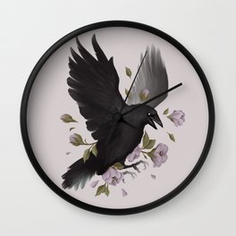 Corvus Wall Clock | Witch, Painting, Flowers, Digital, Botanical, Black, Crow, Bird, Witchcraft, Raven 