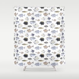Fish Pattern - Blue & Gray Watercolor Theme Shower Curtain