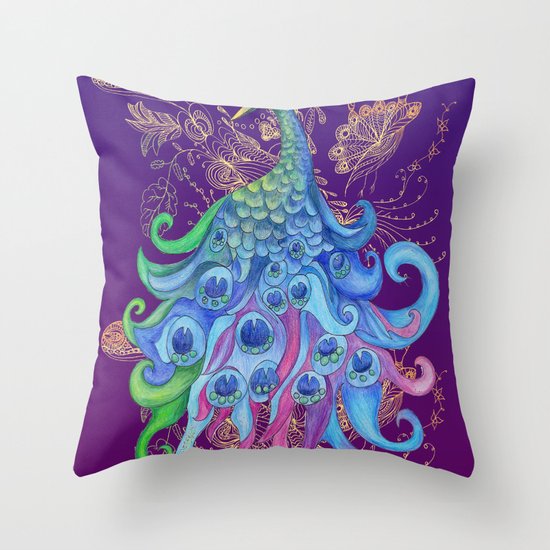 Peaceful Peacock Throw Pillow