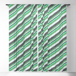[ Thumbnail: Green, Forest Green, Light Cyan & Black Colored Lines/Stripes Pattern Sheer Curtain ]