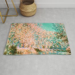 Monet : Bend in the River Epte 1888 peach teal Rug