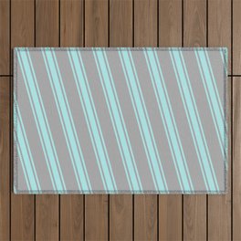 [ Thumbnail: Dark Gray and Turquoise Colored Stripes/Lines Pattern Outdoor Rug ]
