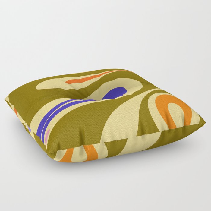 Mellow Flow Retro 60s 70s Abstract Pattern Yellow Olive Blue Orange Pink Floor Pillow