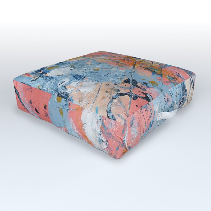 The Alchemist: A bright, colorful abstract painting in pink and blue by Alyssa Hamilton Art Outdoor Floor Cushion