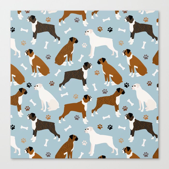 Boxer Dog Paws and Bones Pattern Canvas Print