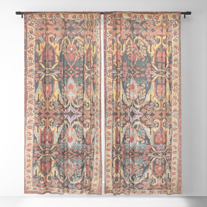 Bijar Late 19th Century Floral Persian Rug Print Sheer Curtain