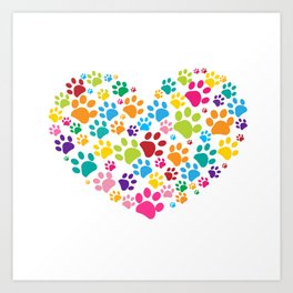 Dog paw print made of heart colorful Art Print