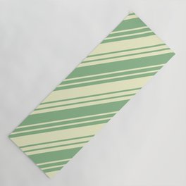 [ Thumbnail: Dark Sea Green & Light Yellow Colored Stripes/Lines Pattern Yoga Mat ]