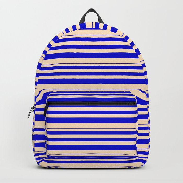 Blue & Bisque Colored Stripes/Lines Pattern Backpack