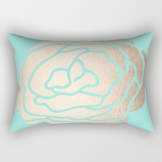 Rose in White Gold Sands on Tropical Sea Blue Rectangular Pillow