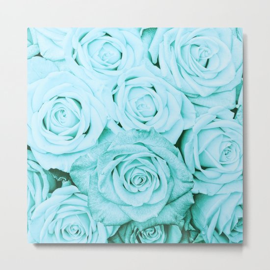 Turquoise roses - flower pattern - Vintage rose on #Society6 Metal Print