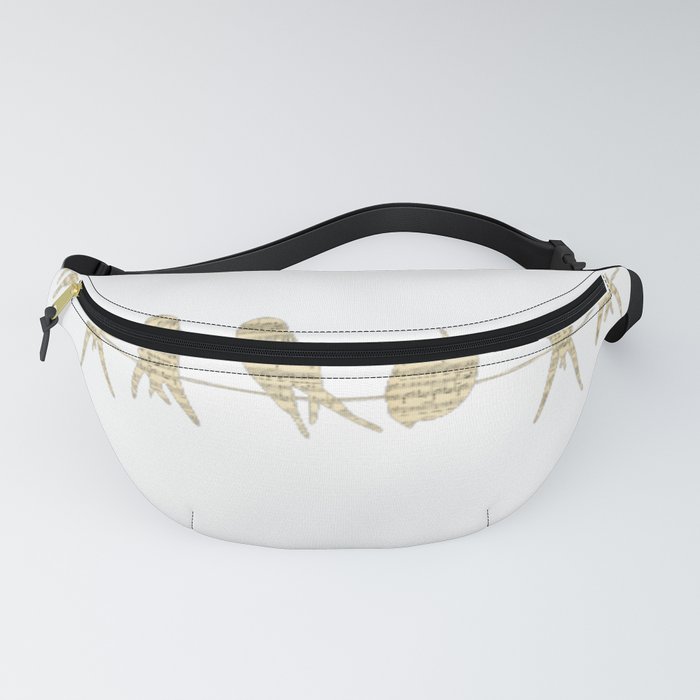 Beige Birds With Musical Score Background Collage For Kids Fanny Pack