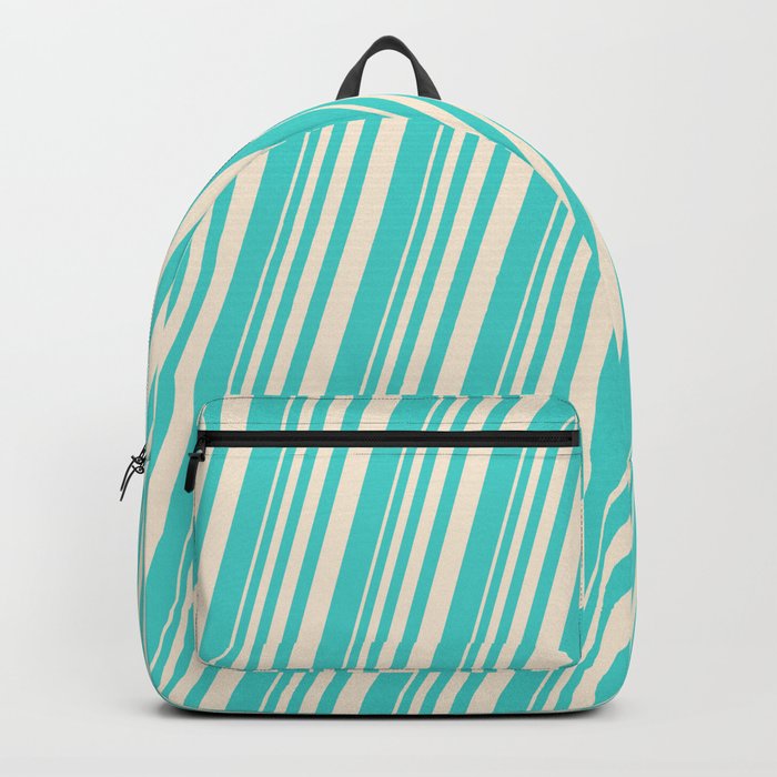 Beige and Turquoise Colored Lines Pattern Backpack