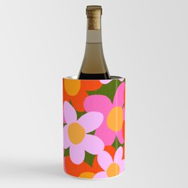 Cheerful Spring Flowers 70’s Retro Green on Navy Blue Wine Chiller
